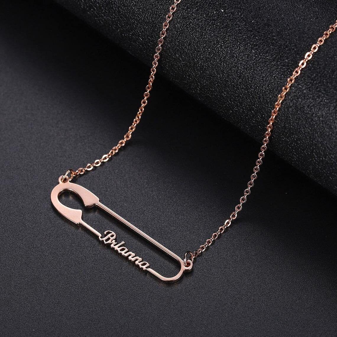 Cooper mit Rose Gold plattiert personalisierte klassische Name & Paper Clip Anhänger Halsk-3