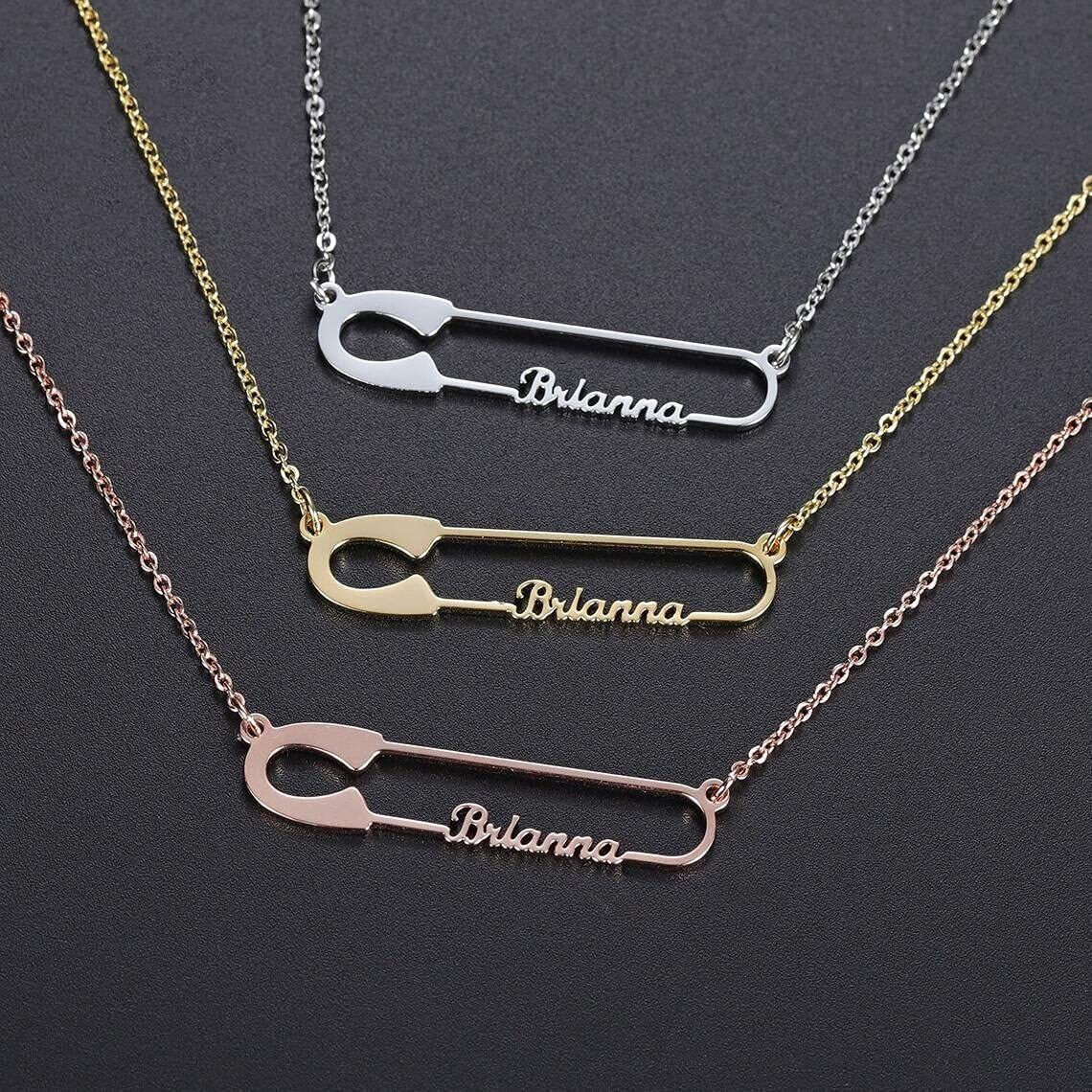 Cooper mit Rose Gold plattiert personalisierte klassische Name & Paper Clip Anhänger Halsk-4