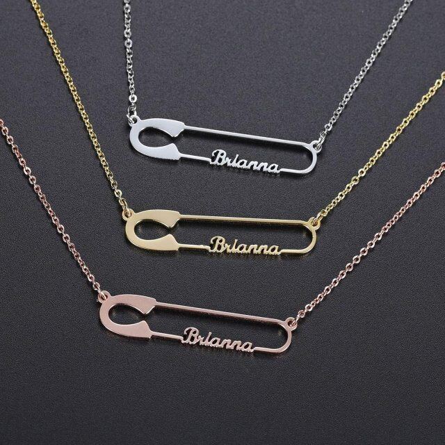 Cooper with White Gold Plated Personalized Classic Name & Paper Clip Pendant Necklace-4