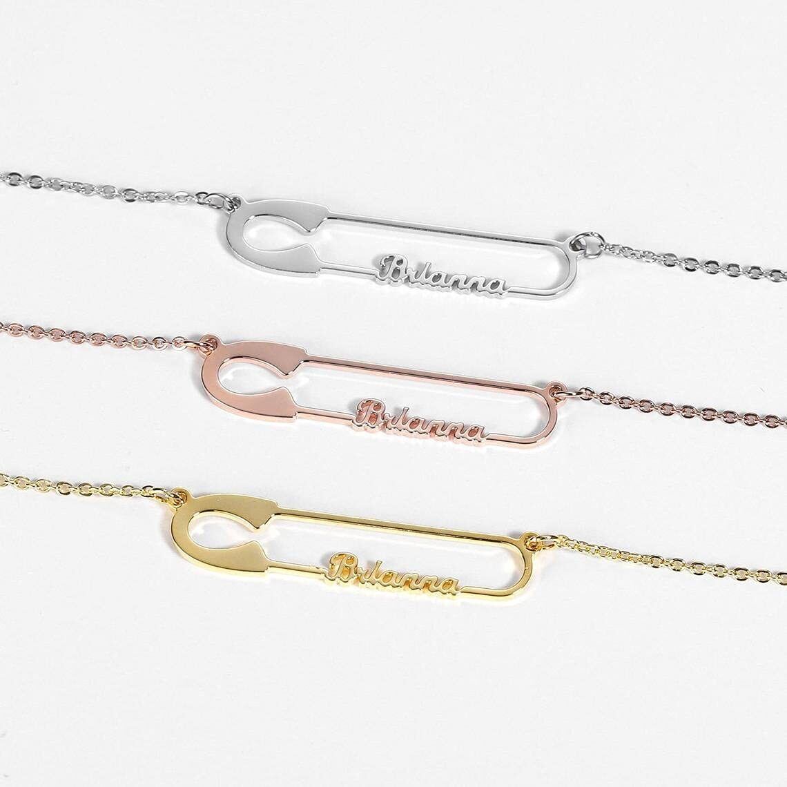 Cooper mit Rose Gold plattiert personalisierte klassische Name & Paper Clip Anhänger Halsk-5