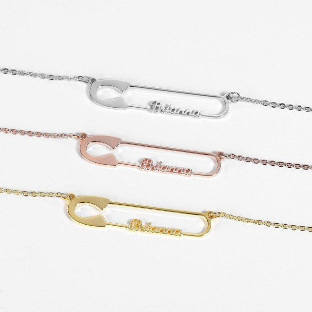 Cooper with White Gold Plated Personalized Classic Name & Paper Clip Pendant Necklace-5