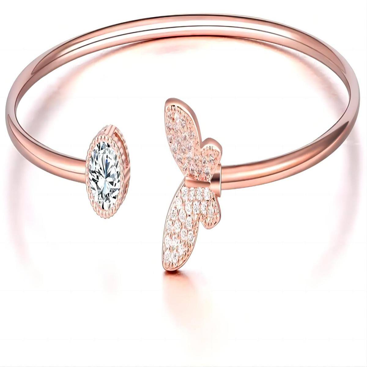 Cooper with Rose Gold Plated Round Cubic Zirconia Butterfly Plain Bangle-1