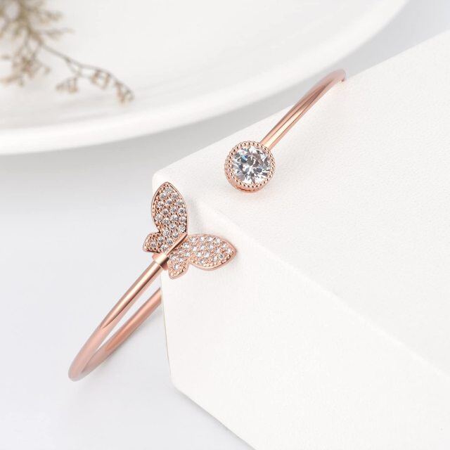 Cooper mit Rose Gold plattiert Runde Zirkonia Schmetterling Plain Armreif-4