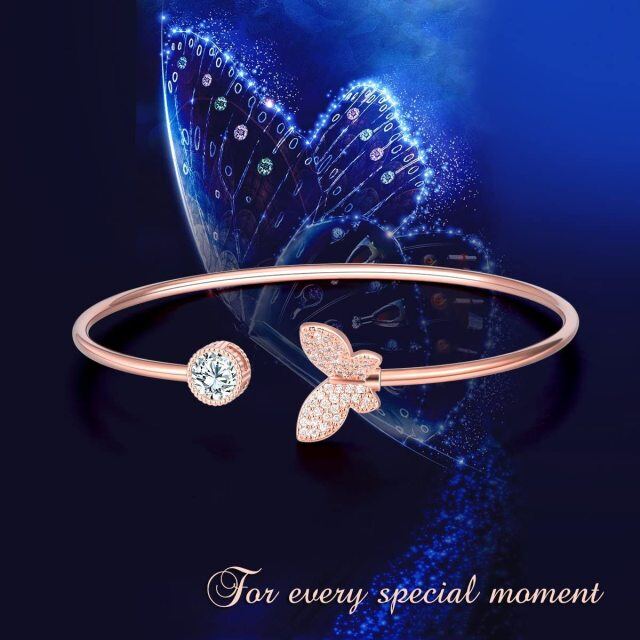 Cooper with Rose Gold Plated Round Cubic Zirconia Butterfly Plain Bangle-5