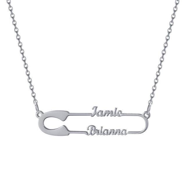 Cooper with White Gold Plated Personalized Classic Name & Paper Clip Pendant Necklace-1