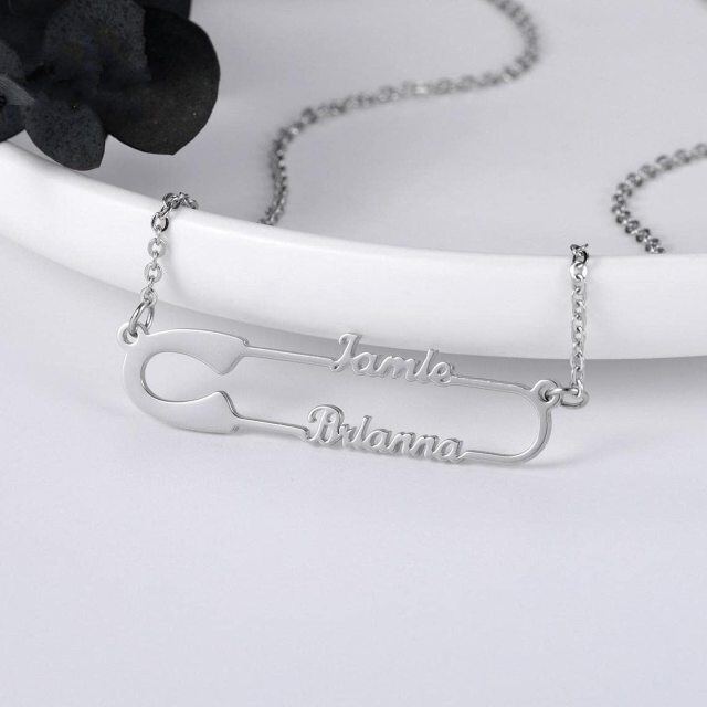 Collana con ciondolo classico personalizzato con nome e graffetta Cooper placcato oro bianco-3