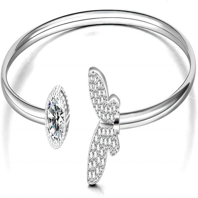 Cooper with White Gold Plated Round Cubic Zirconia Butterfly Plain Bangle-1