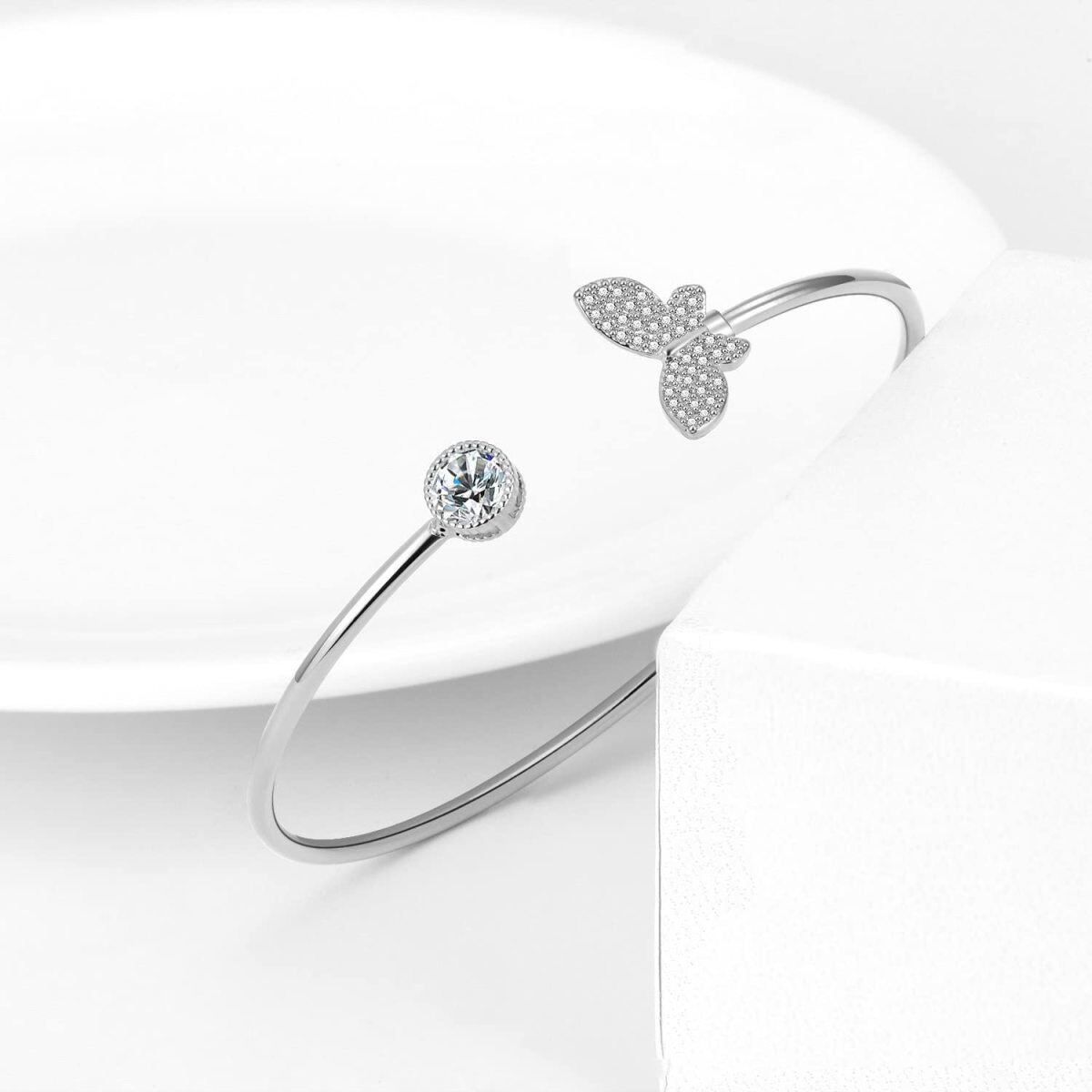 Cooper with White Gold Plated Round Cubic Zirconia Butterfly Plain Bangle-3