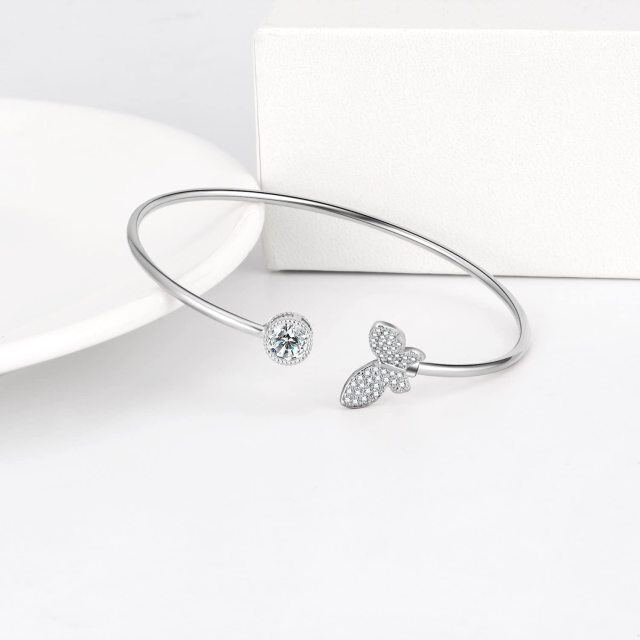 Cooper with White Gold Plated Round Cubic Zirconia Butterfly Plain Bangle-4