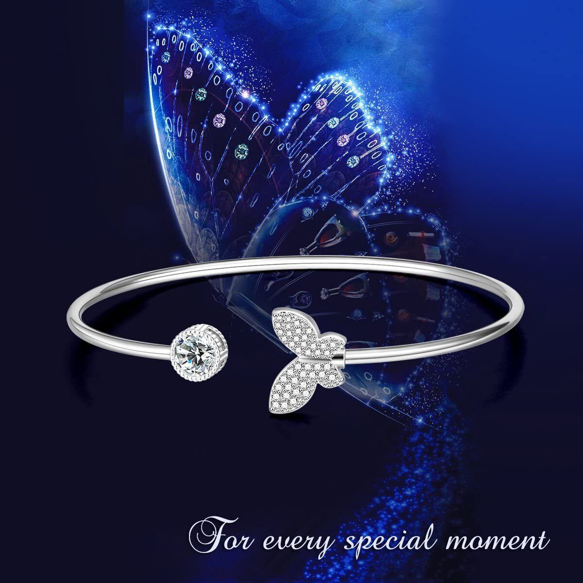 Cooper with White Gold Plated Round Cubic Zirconia Butterfly Plain Bangle-5