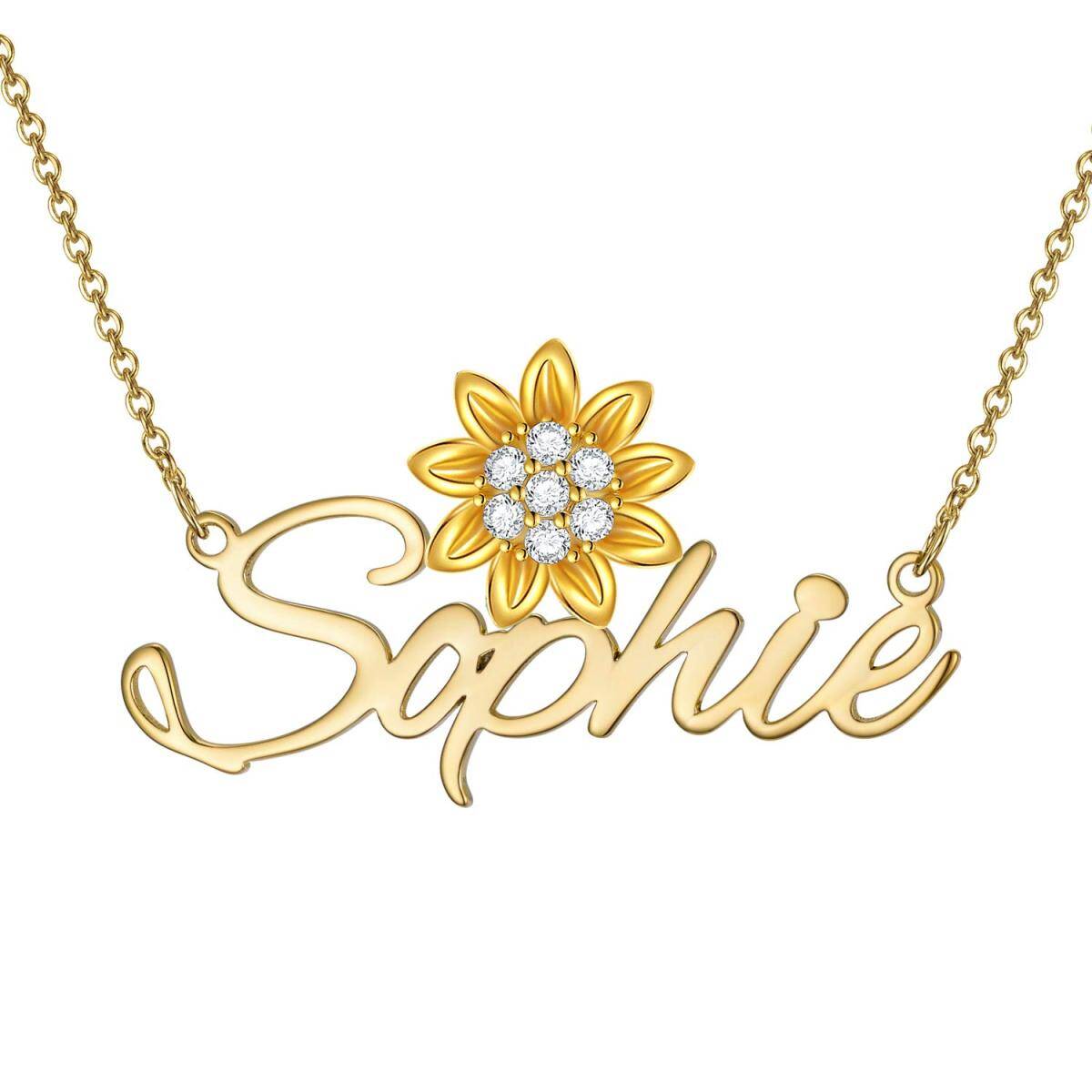 Collana con ciondolo a forma di girasole con zircone rotondo placcato oro giallo Cooper-1