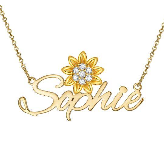 Cooper with Yellow Gold Plated Round Zircon Sunflower Pendant Necklace