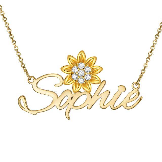 Cooper with Yellow Gold Plated Round Zircon Sunflower Pendant Necklace-1