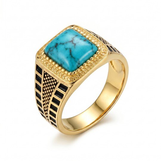 Copper with Yellow Gold Plated Cushion Cut Ring for Men