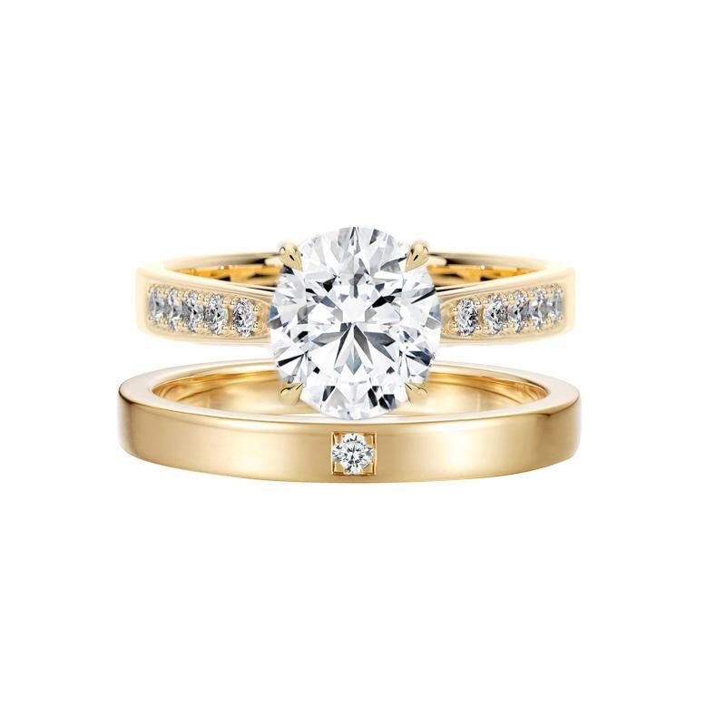 18K Gold 1 to 6 CT Round Cut Moissanite Couple Rings-1