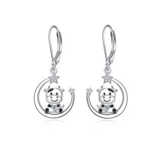 Sterling Silver Zircon Cow Heart Moon Star Drop Earrings-36