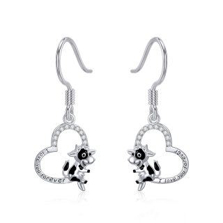 Sterling Silver Cow & Heart Drop Earrings with Engraved Word-27