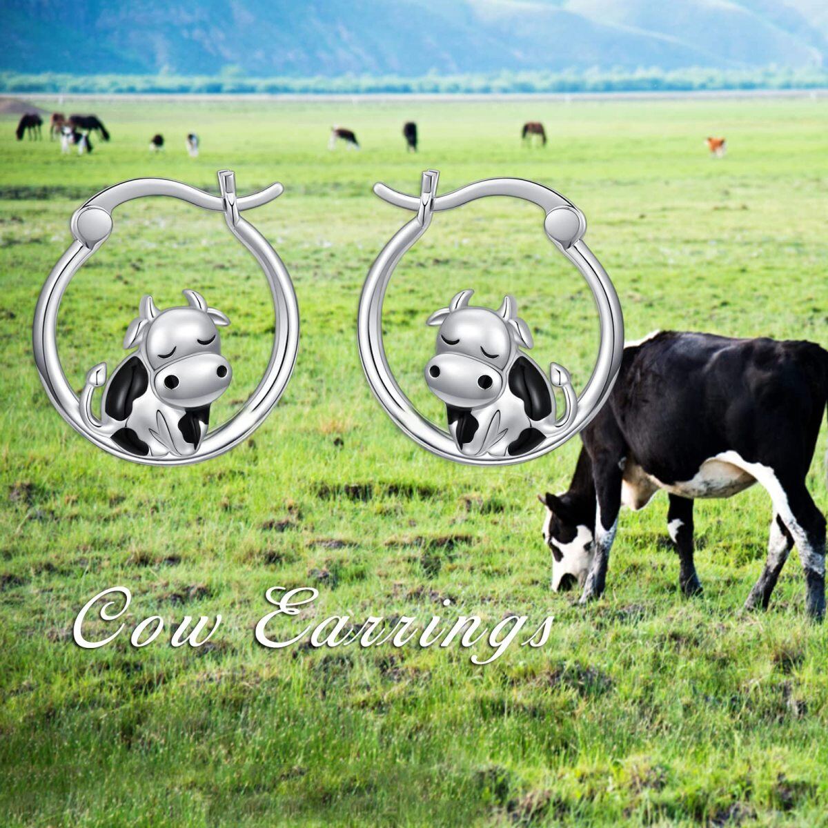 Boucles d'oreilles vache en argent sterling pour femmes-3