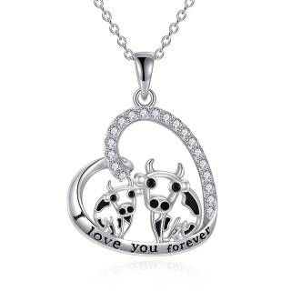 Sterling Silver Cubic Zirconia Cow & Heart Pendant Necklace for Women-12