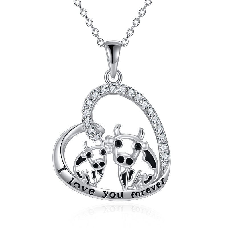 Sterling Silver Cubic Zirconia Cow & Heart Pendant Necklace for Women-17