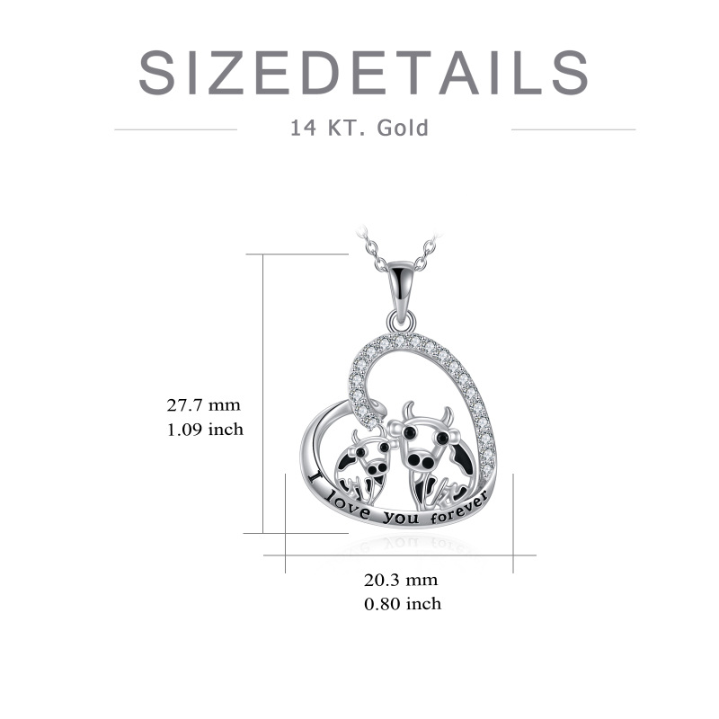 Sterling Silver Cubic Zirconia Cow & Heart Pendant Necklace for Women-5