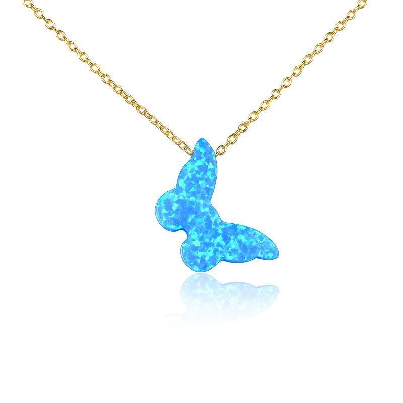 Gold Vermeil Opal Butterfly Necklace for Women-15