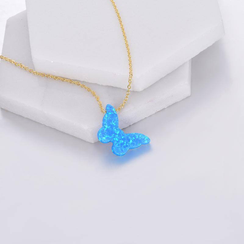 Gold Vermeil Opal Butterfly Necklace for Women-3