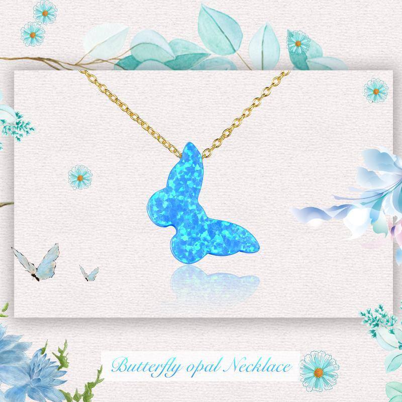 Gold Vermeil Opal Butterfly Necklace for Women-6