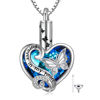 Cremation Keepsake Jewelry Sterling Silver Crystal Butterfly Heart Urn Necklace for Ashes-2