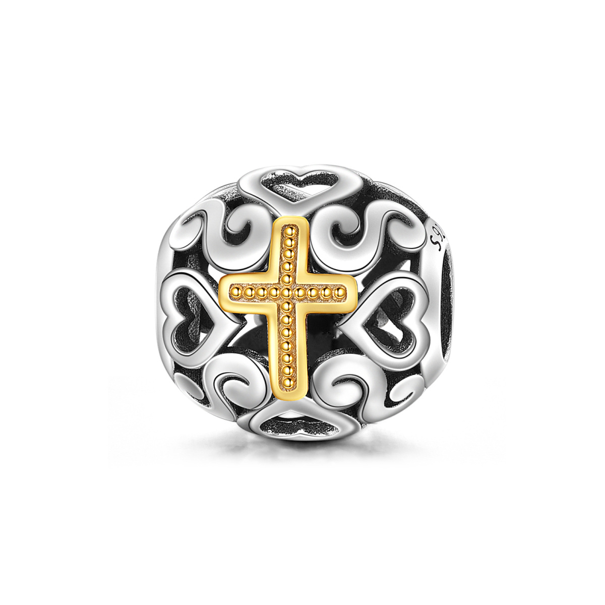 Krzyżyk do bransoletek, ażurowy koralik ze srebra próby 925, złoty krzyżyk do naszyjnika, biżuteria chrześcijańska, prezenty religijne dla kobiet i mężczyzn-1