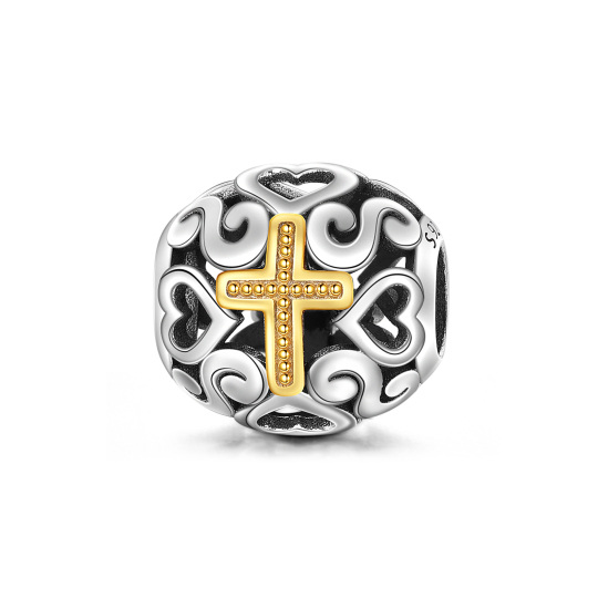 Krzyżyk do bransoletek, ażurowy koralik ze srebra próby 925, złoty krzyżyk do naszyjnika, biżuteria chrześcijańska, prezenty religijne dla kobiet i mężczyzn