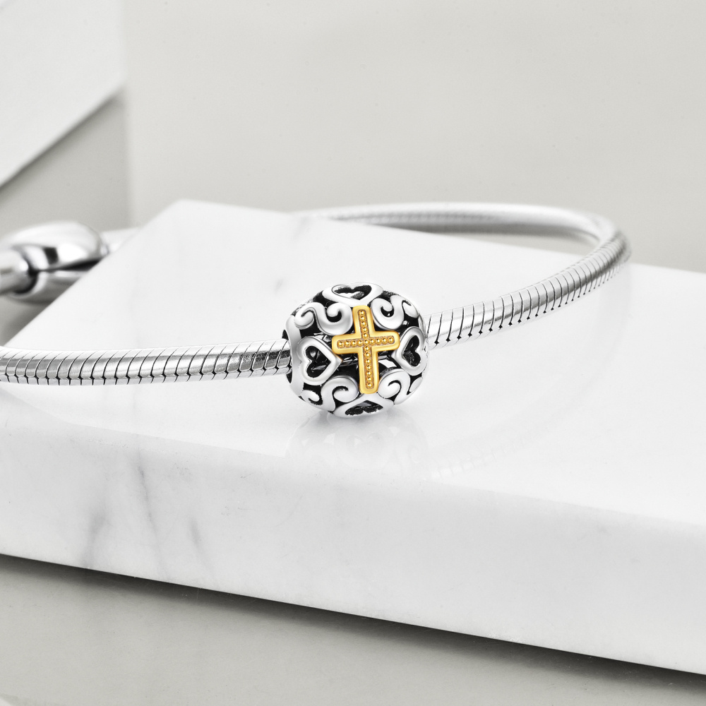 Breloque croix pour bracelets en argent sterling 925, croix ajourée en or, pour collier pendentif, bijoux chrétiens, cadeaux religieux pour femmes et hommes-2