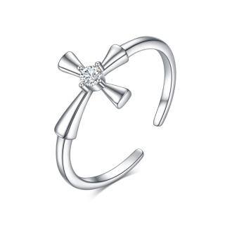 Sterling Silver Cubic Zirconia Cross Open Ring-20