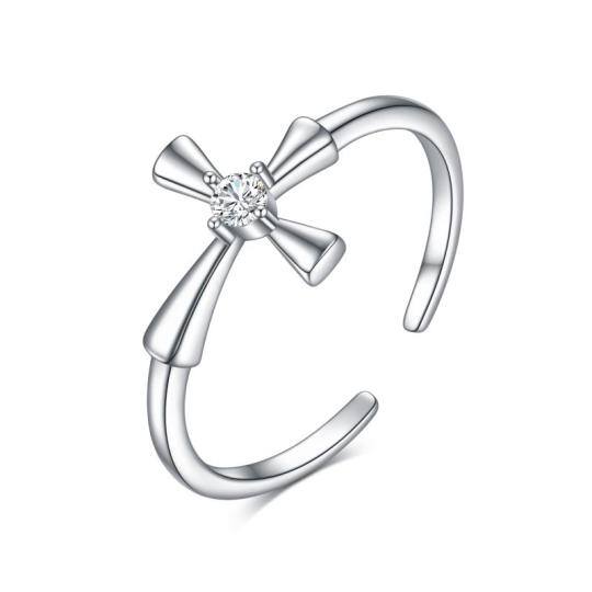 Sterling Silver Cubic Zirconia Cross Open Ring