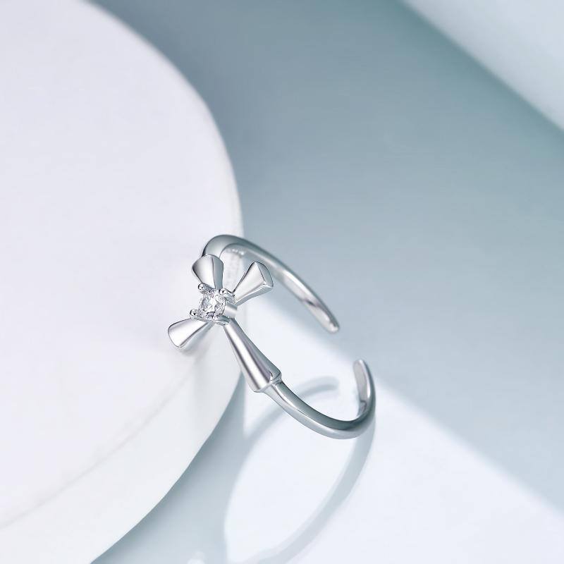 Sterling Silver Cubic Zirconia Cross Open Ring-4