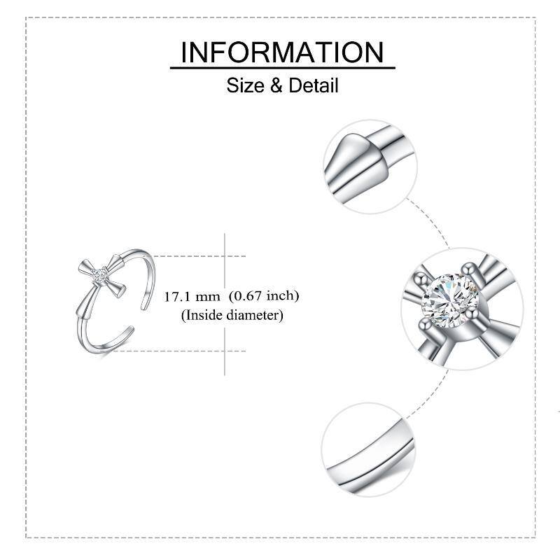 Sterling Silver Cubic Zirconia Cross Open Ring-5