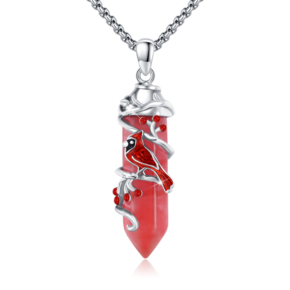 Collar con colgante de cristal cardenal en plata de ley-1