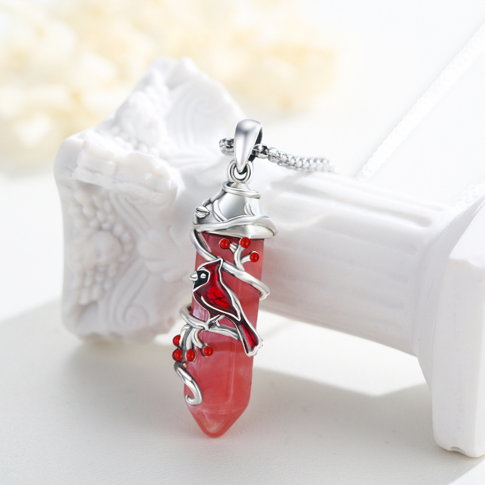 Collar con colgante de cristal cardenal en plata de ley-4