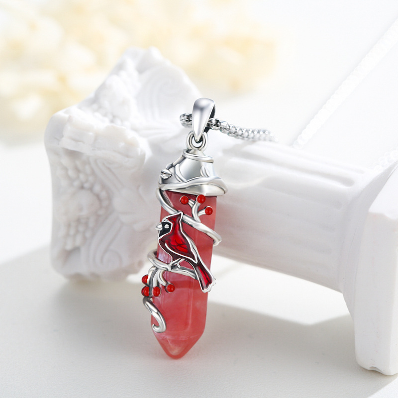 Sterling Silver Cardinal Crystal Pendant Necklace-4