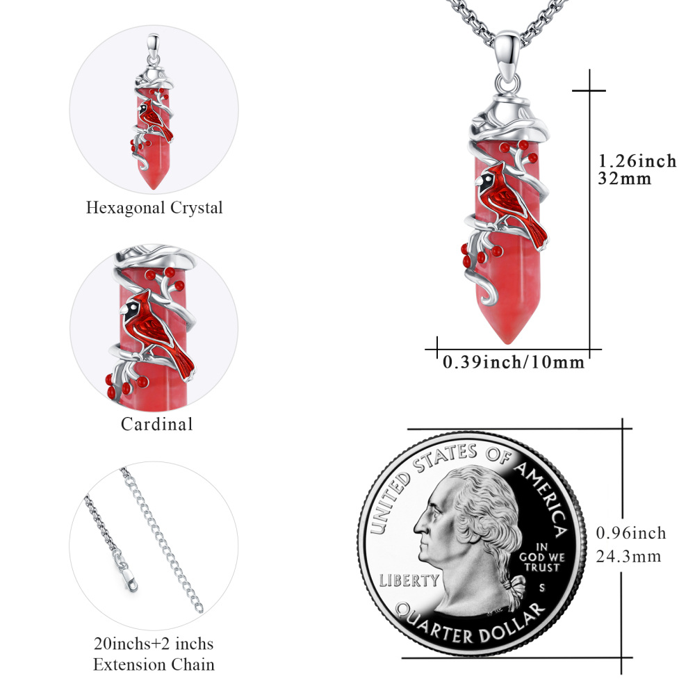 Collar con colgante de cristal cardenal en plata de ley-5