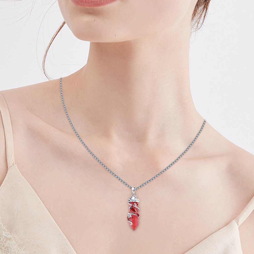 Collar con colgante de cristal cardenal en plata de ley-2