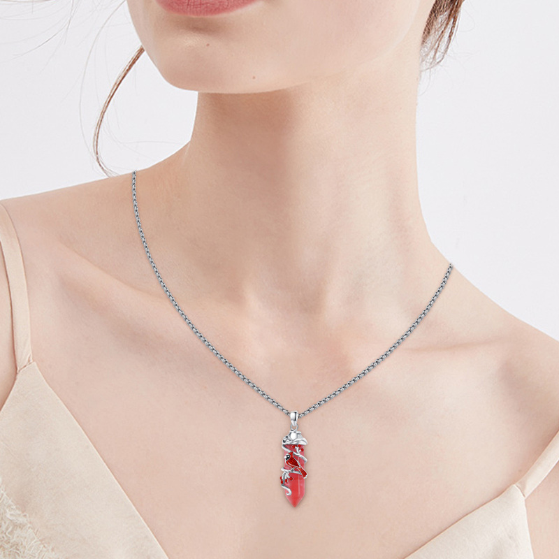 Sterling Silver Cardinal Crystal Pendant Necklace-2