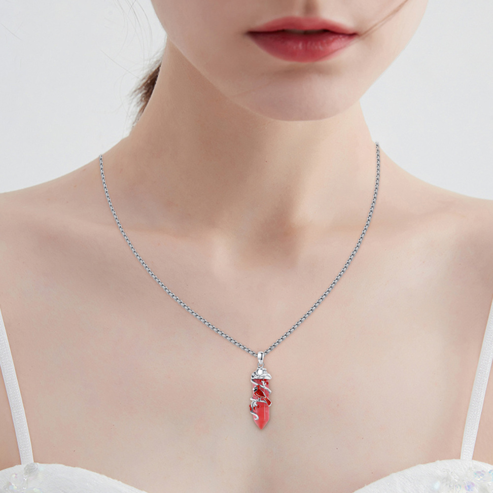 Collar con colgante de cristal cardenal en plata de ley-3