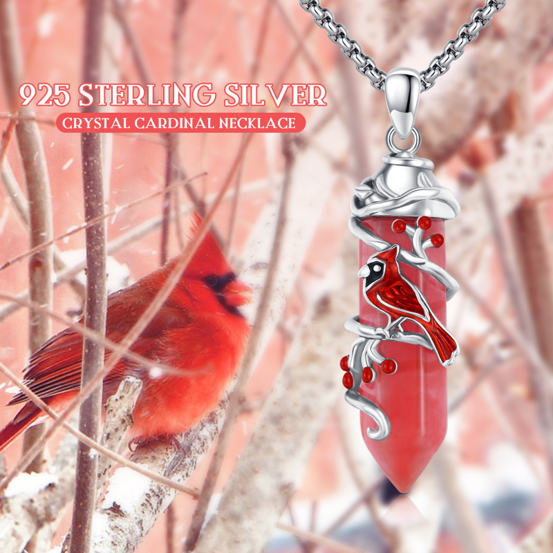 Sterling Silver Cardinal Crystal Pendant Necklace-6