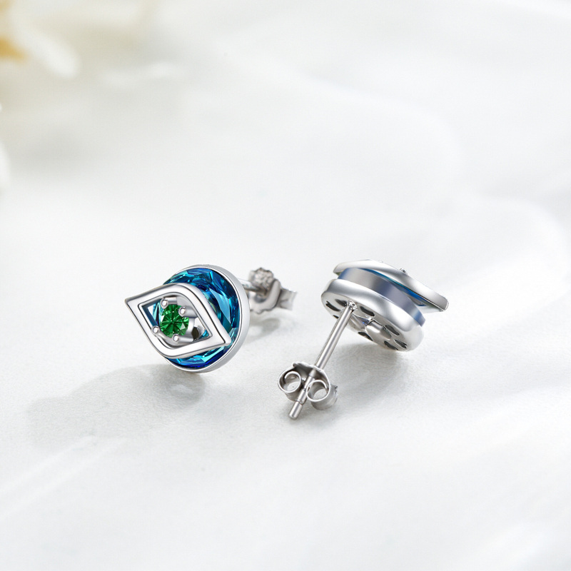 Brincos de pino de prata esterlina circular cristal verde zircônia cúbica mau olhado para mulheres-4