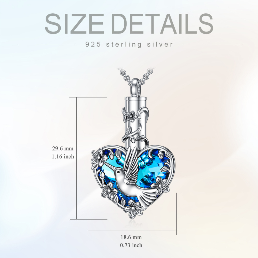 Sterling Silver Crystal Hummingbird & Heart Urn Necklace for Ashes-5