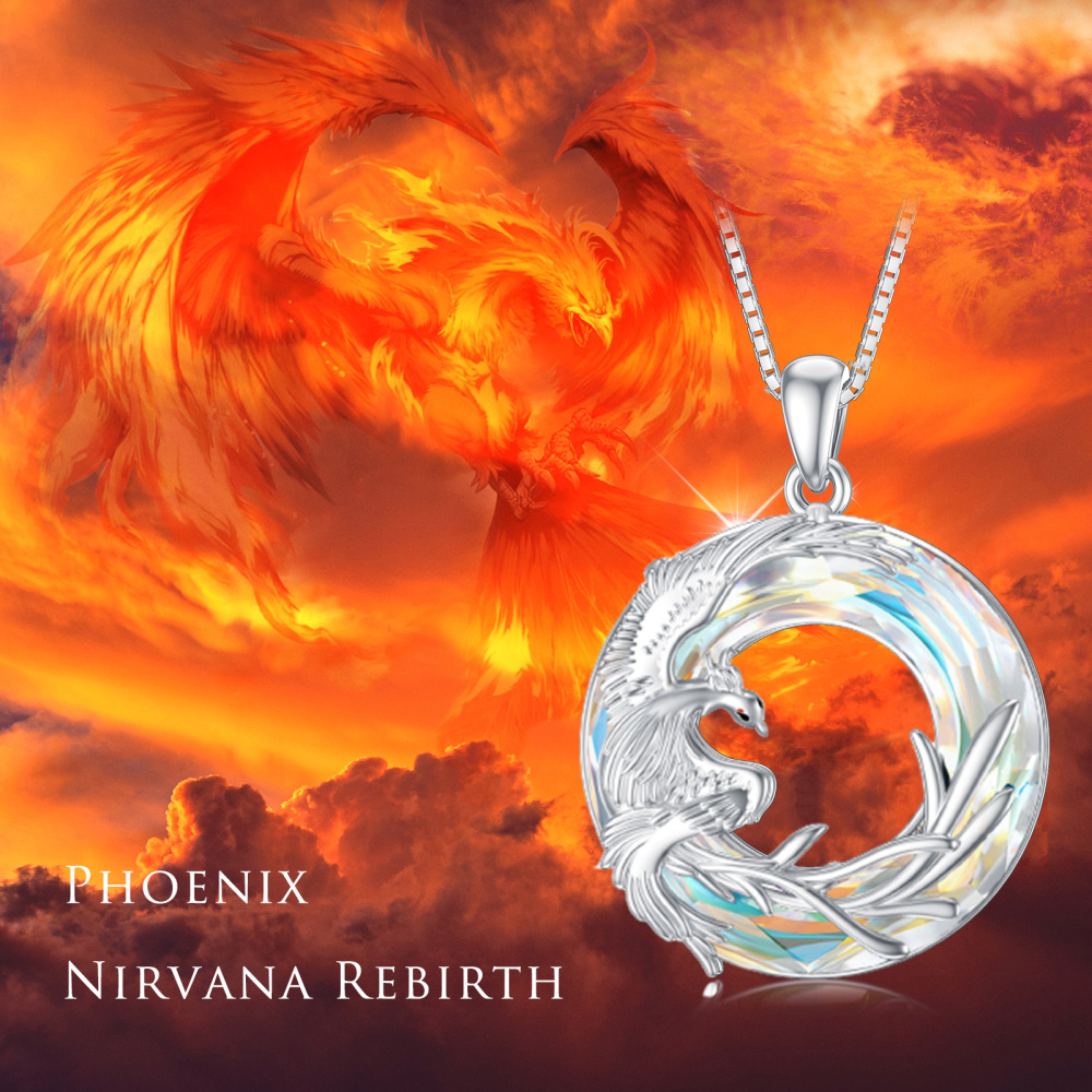 Collier avec pendentif en cristal de phénix en argent sterling de forme circulaire-3