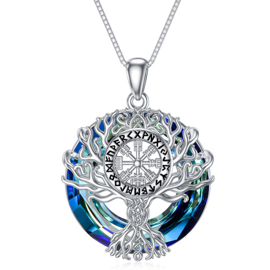 Sterling Silver Tree Of Life & Viking Rune Crystal Pendant Necklace