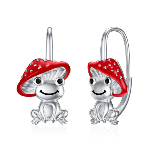 Boucles d'oreilles à levier en argent sterling en forme de grenouille et de champignon