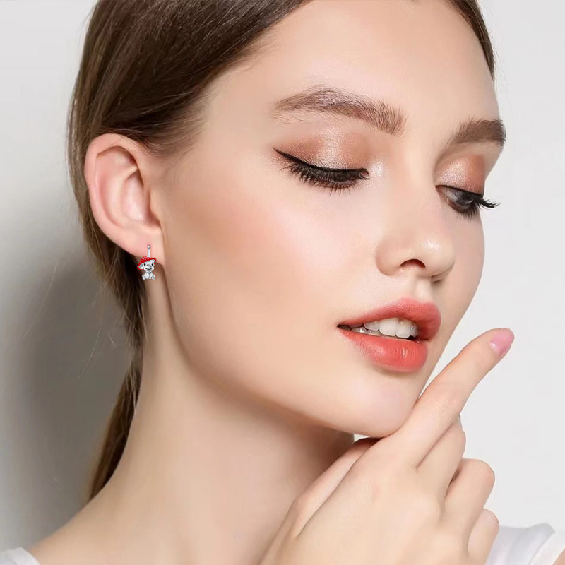 Brincos de alavanca em forma de cogumelo sapo de prata esterlina-2